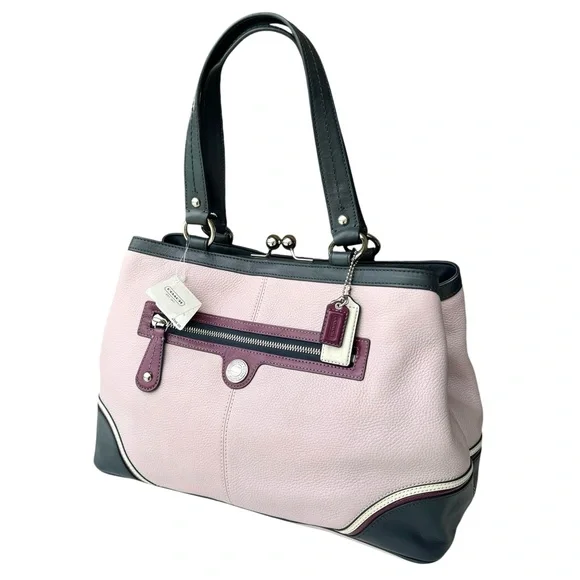 🆕 Coach Laura Spectator Shoulder Bag Satchel Kiss Lock Lavender Leather - Picture 4 of 17